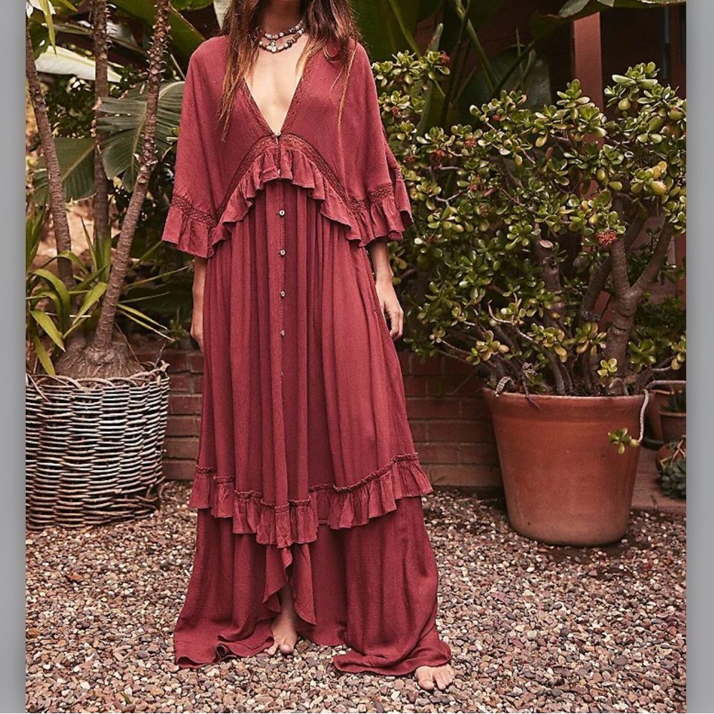 Free people Paradiso Ruffles Ethereal Duster maxi dress